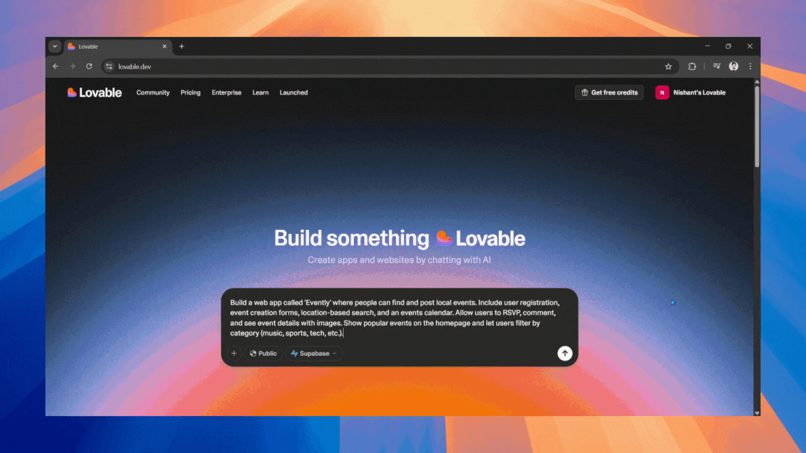 Lovable building an entire app from one prompt